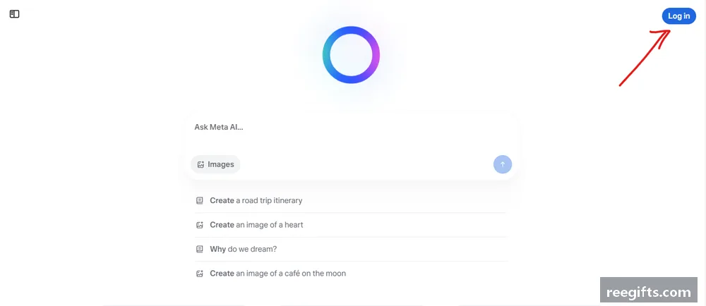 meta.ai 首页的 Continue with Facebook 按钮
