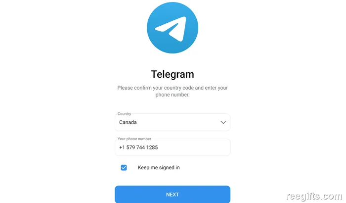 Telegram 网页版登录页,填写国家与手机号