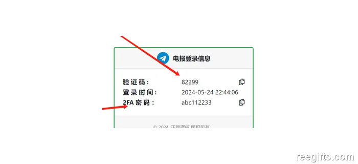 接码页面中的验证码与 2FA 密码信息卡