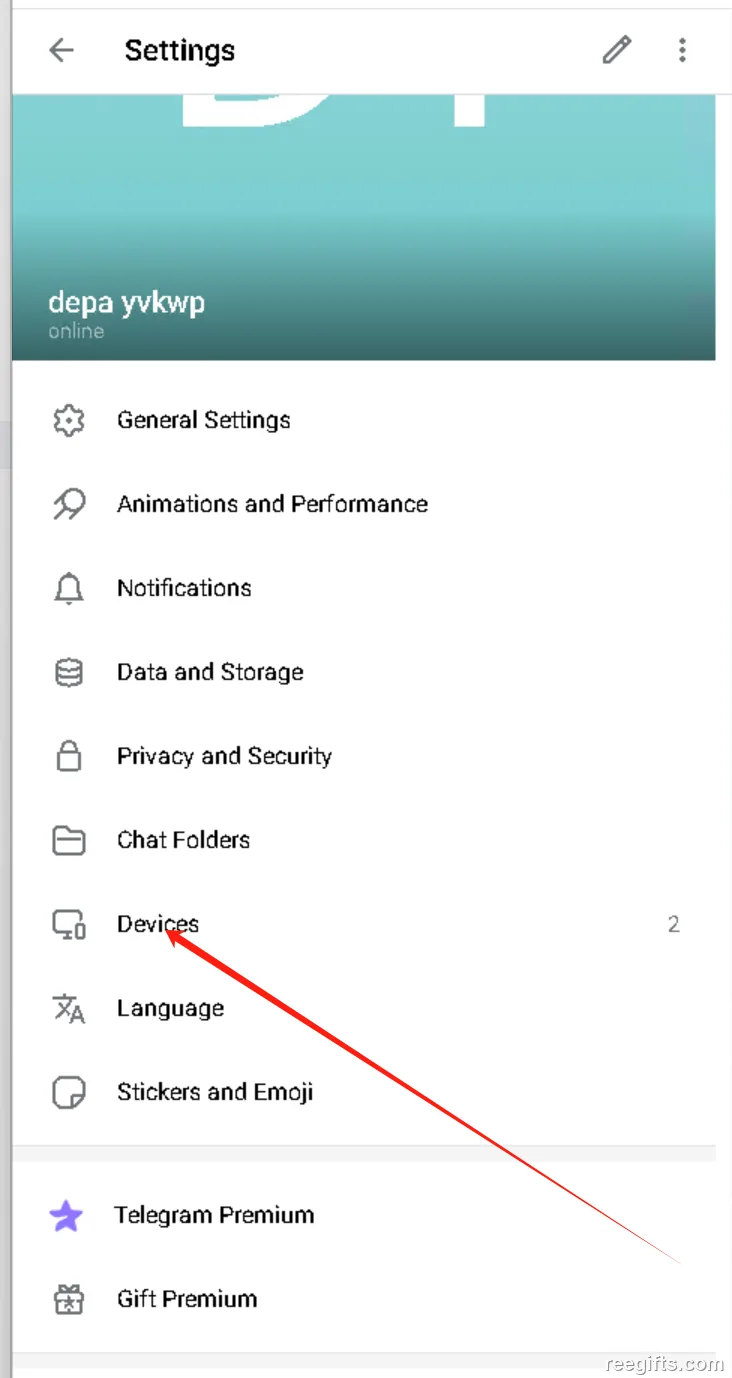 Telegram 设置中的 Devices 入口