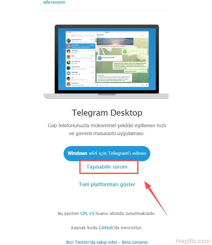 Telegram 桌面版下载页的便携版入口