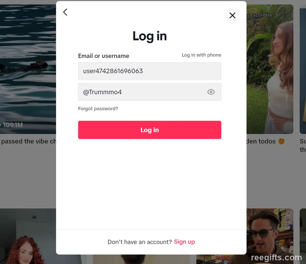 TikTok 登录框已填好用户名与密码