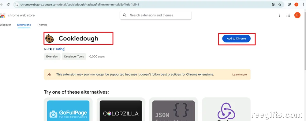 Chrome 应用商店里的 CookieDough 扩展页面